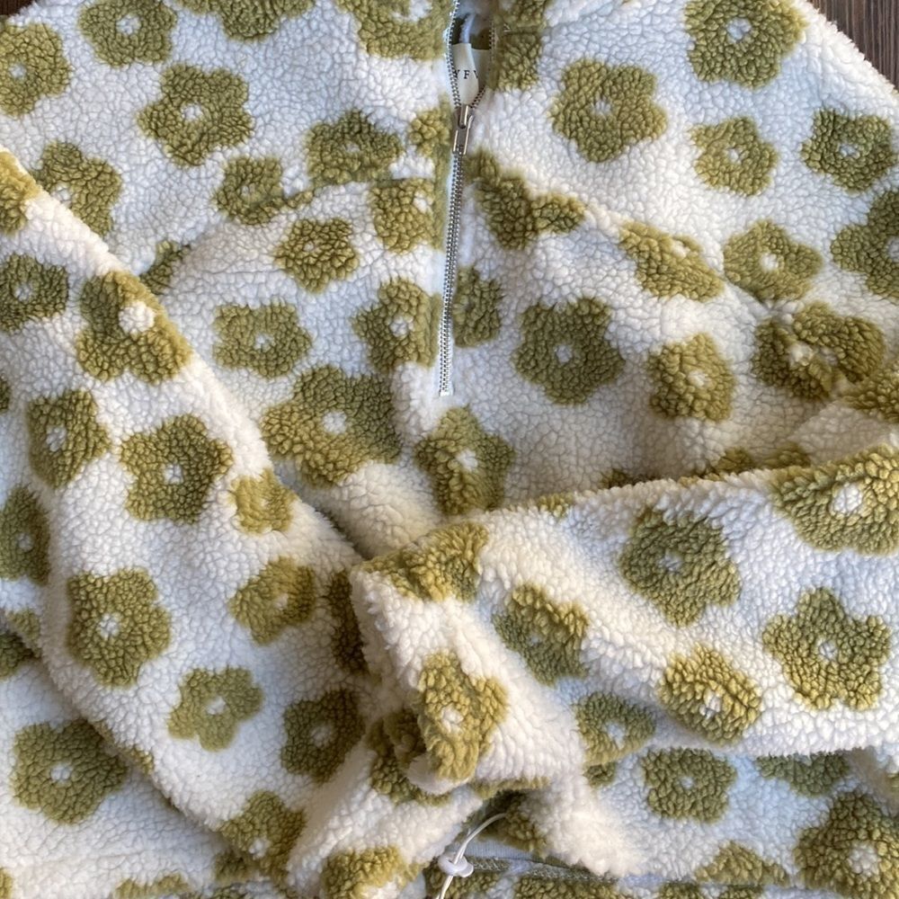 HYFVE Olive Green Floral Print Cropped Top Half Zip Sweater - Picture 3 of 5